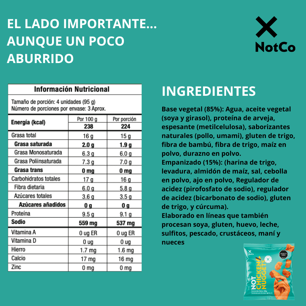Tabla nutricional de NotChicken Nuggets 300g Nuggets Vegetal